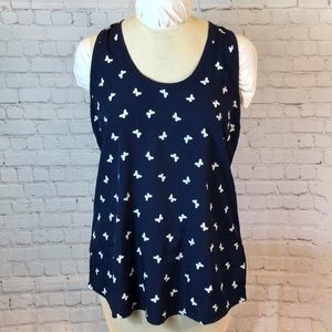 Banana Republic Tank Top Navy Blue Butterfly Pattern Sleeveless Large
